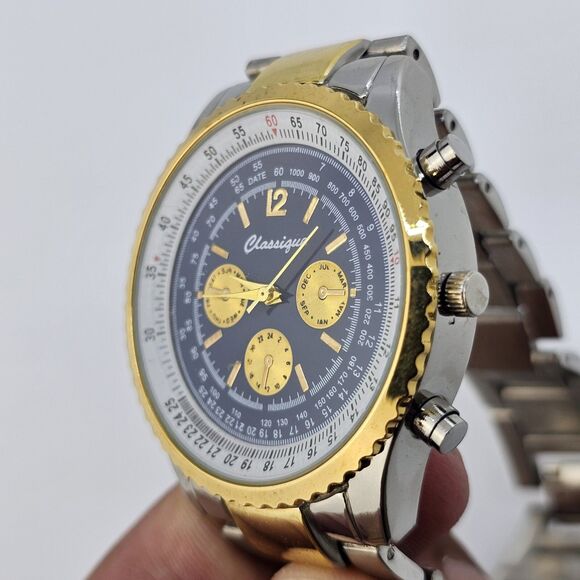 Classique 40MM Two Tone Quartz Analog Men's Fashion Watch 7.5" Wrist New Battery - Picture 4 of 12